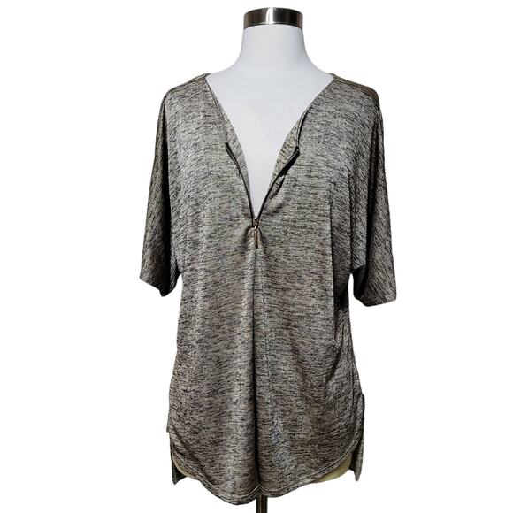 Gibson & Latimer Women Gold Metallic Knit Top V-Neckline Zipper Detail Small - Picture 3 of 9